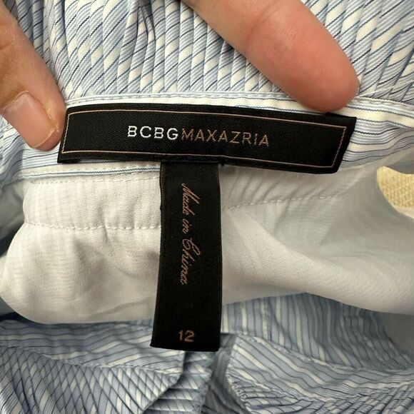 BCBG Maxazria Navy White Ruffle Pleated Sleeveless Mini Dress Tie Back sz 12 - Picture 7 of 11